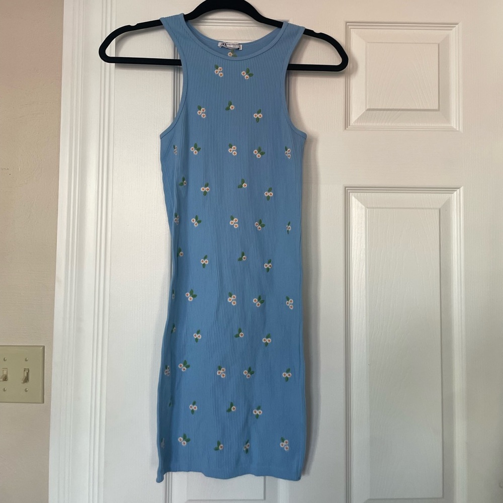 Zara ribbed floral embroidered mini dress
